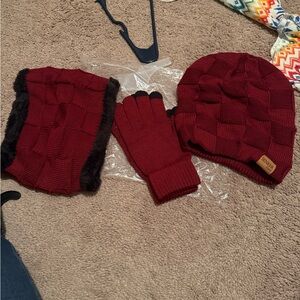 Source Unknown Burgundy Knit Winter Set